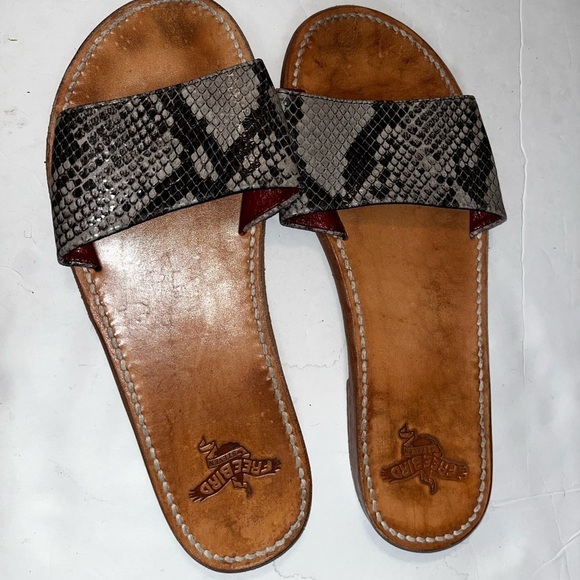 Freebird by Steven Golden Sz 8 Snakeskin Slide Sandals - Picture 6 of 10